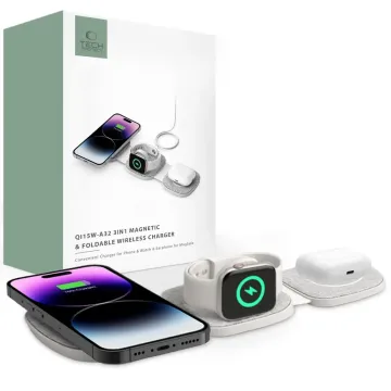 Tech-Protect QI15W-A32 3v1 Magnetická bezdrátová nabíječka s MagSafe šedá