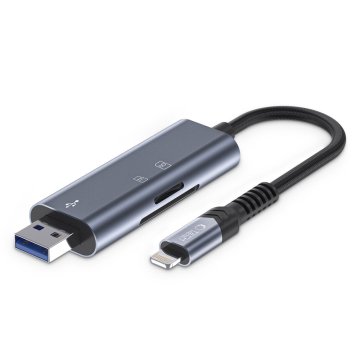 Čtečka SD a microSD karet Tech-Protect UltraBoost AD-05 s USB-A a Lightning šedá