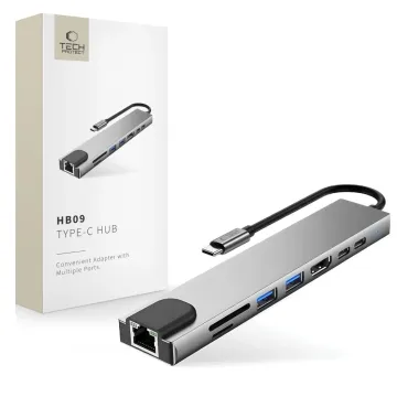 Tech-Protect HB09 USB-C hub 8v1 s HDMI 4K 60 Hz, PD 100 W a RJ45 vesmírně šedý