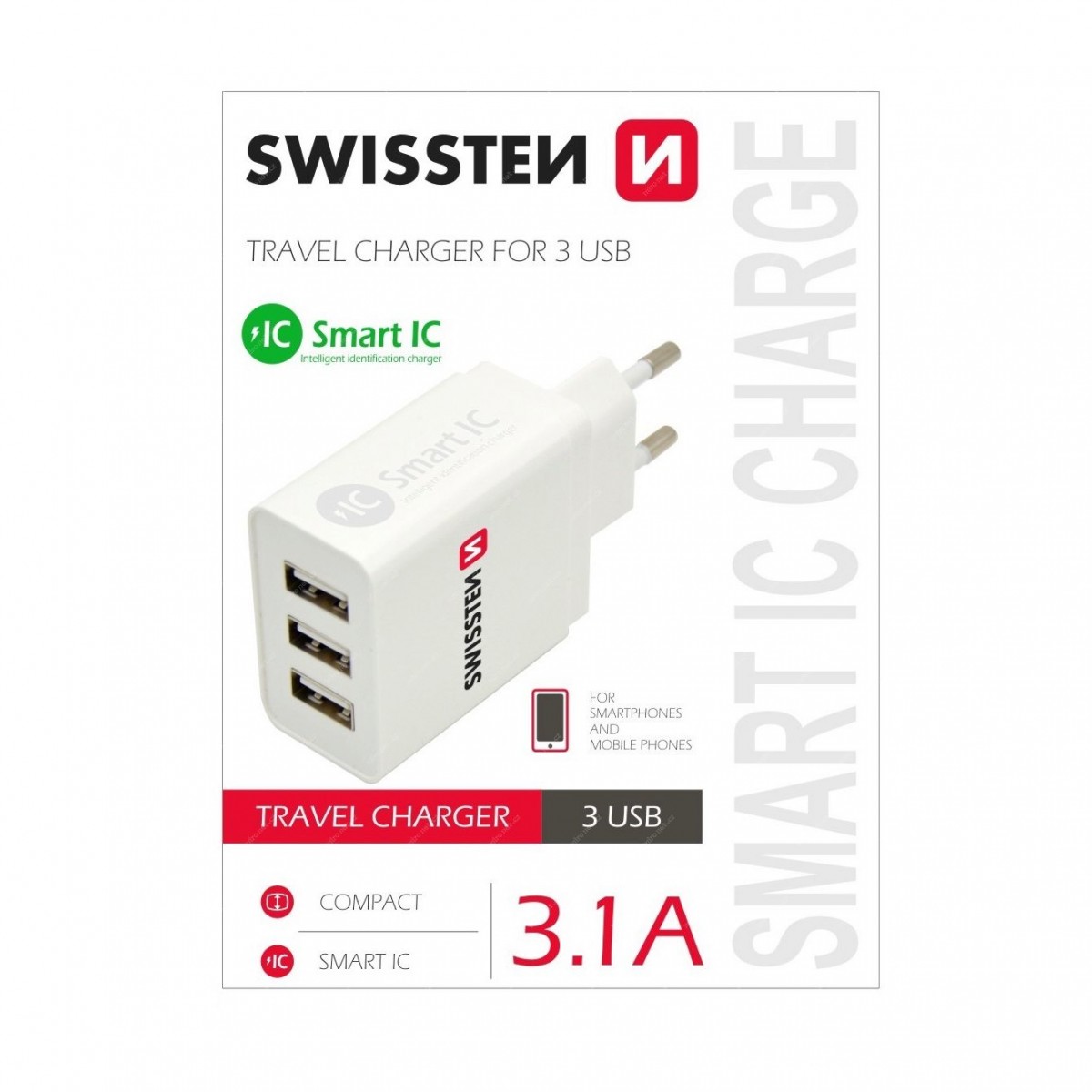 Swissten síťový adaptér Smart IC CHARGE 3x USB 3,1A Swissten síťový adaptér Smart IC CHARGE 3x USB 3,1A