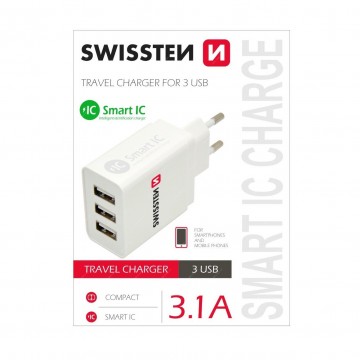 Swissten síťový adaptér Smart IC CHARGE 3x USB 3,1A Swissten síťový adaptér Smart IC CHARGE 3x USB 3,1A