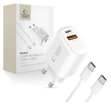 Tech-Protect NCA20 2-portová nabíječka PD 20W QC3.0 + USB-C kabel (bílá)