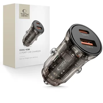 Tech-Protect CC01 PD45W/QC3.0 2-portová nabíječka do auta - černá