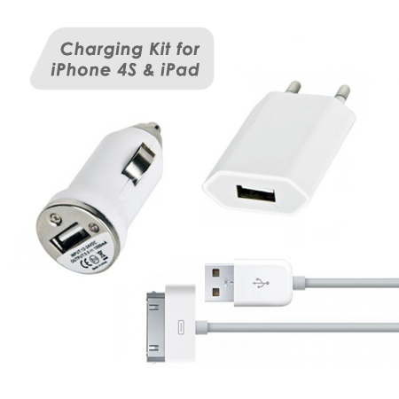 Nabíjecí sada 3v1: Nabíječka + Apple 30-pin kabel + nabíječka do auta pro starší Apple zařízení Nabíjecí sada 3v1: Nabíječka + Apple 30-pin kabel + nabíječka do auta pro starší Apple zařízení