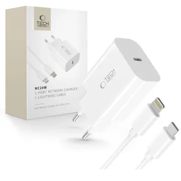 Tech-Protect NC20W 1-Portová síťová nabíječka PD 20W + Lightning kabel bílá