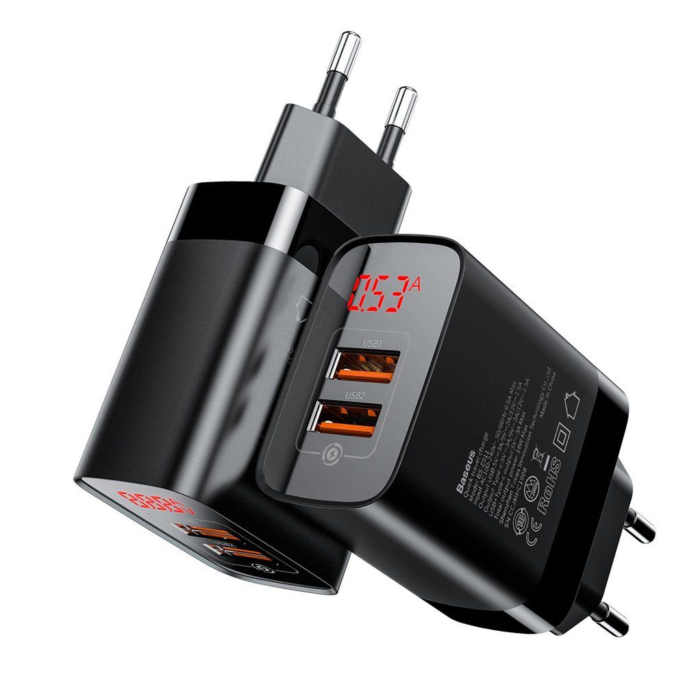 Rychlonabíječka Baseus Mirror Lake BS-E912 Dual QC Digital Display Quick Charger A+A Rychlonabíječka Baseus Mirror Lake BS-E912 Dual QC Digital Display Quick Charger A+A
