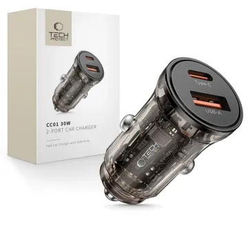 Tech-Protect CC01 PD30W/QC3.0 2-portová nabíječka do auta - černá