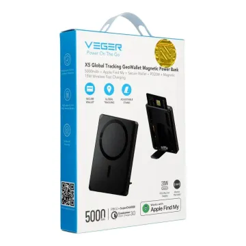 MagSafe powerbanka Veger GeoWallet Boost W0582 MFi PD 20W 5000mAh černá