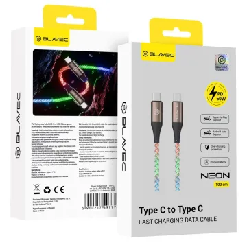 Blavec Neon USB-C na USB-C kabel 60W PD 3A RGB 1m