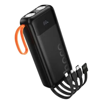 Hoco J151A powerbanka 20000mAh s kabely a dvojitou svítilnou - černá