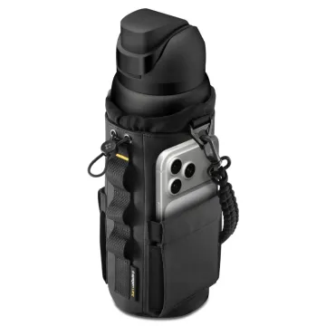 Spigen LF500 Tumbler Bag Black – magnetický obal na láhev s kapsami, černá