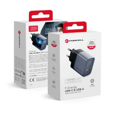 Nabíječka Forcell F-Energy VT-39 USB-C & USB-A GaN 45W 4A PD/QC4.0 šedá