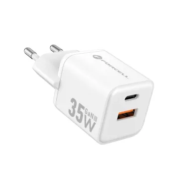 Forcell F-Energy VT-35C Mini GaN III 35W rychlá síťová nabíječka USB-A USB-C PD QC 4.0 bílá