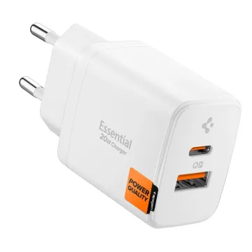 Spigen Essential EE202EU 20W dvouportová nabíječka USB-C/USB-A bílá