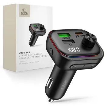 Tech-Protect CC07 54W autonabíječka s FM Bluetooth transmitérem