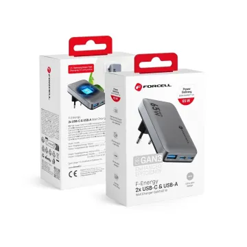 Nabíječka Forcell F-Energy GaN3 VT-47 65W 2x USB-C + USB-A PD QC4.0 4A šedá