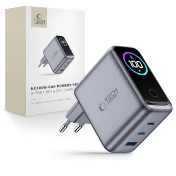 Tech-Protect PowerVision NC100W-GaN 100W 3portová GaN nabíječka s displejem
