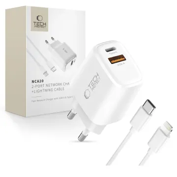 Tech-Protect NCA20 2-portov&aacute; nab&iacute;ječka PD 20W QC3.0 + Lightning kabel (b&iacute;l&aacute;)