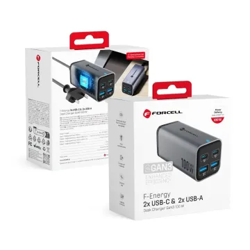 Forcell F-Energy GaN3 VT-49 2x USB-C 2x USB-A PD QC4.0 SFC2.0 5A 100W šedá