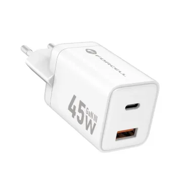 Forcell F-Energy VT-36 Mini GaN III 45W rychl&aacute; s&iacute;ťov&aacute; nab&iacute;ječka USB-C USB-A PD QC 4.0 b&iacute;l&aacute;