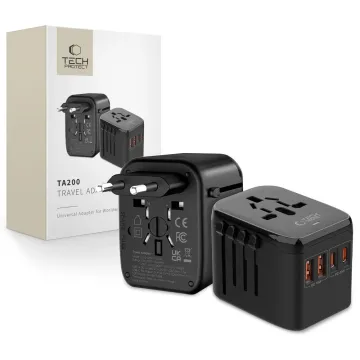 Tech-Protect TA200 Cestovní adaptér 2xUSB-A 2xUSB-C PD20W QC18W EU / UK / US / AU černý