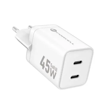 Forcell F-Energy VT-36B Mini GaN III 45W rychl&aacute; s&iacute;ťov&aacute; nab&iacute;ječka 2x USB-C PD QC 4.0 b&iacute;l&aacute;