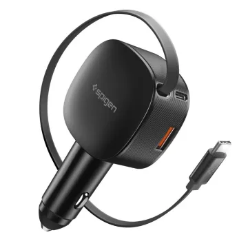 Spigen EV603BT Essential autonabíječka s výsuvným USB-C kabelem 60W černá