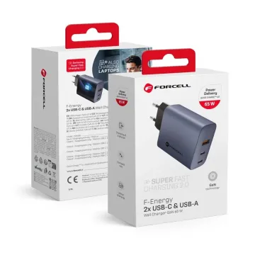 Nabíječka Forcell F-Energy VT-42B 2xUSB-C & USB-A GaN 65W 4A PD/QC4.0 šedá