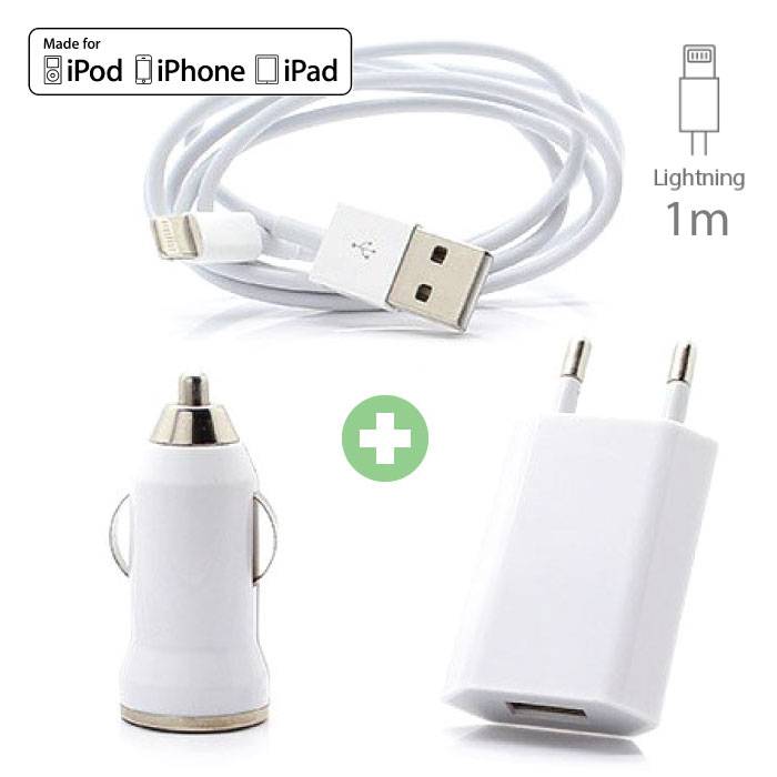 Nabíjecí sada 3v1: Nabíječka + USB Lightning kabel + nabíječka do auta pro Apple zařízení Nabíjecí sada 3v1: Nabíječka + USB Lightning kabel + nabíječka do auta pro Apple zařízení