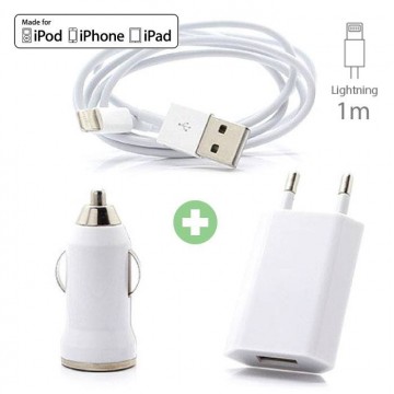 Nabíjecí sada 3v1: Nabíječka + USB Lightning kabel + nabíječka do auta pro Apple zařízení Nabíjecí sada 3v1: Nabíječka + USB Lightning kabel + nabíječka do auta pro Apple zařízení