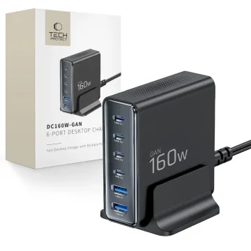 Tech-Protect DC160W-GAN stolní GaN nabíječka 6 portů PD 160W QC3.0 černá