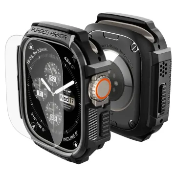 Spigen Rugged Armor s tvrzeným sklem Apple Watch Ultra 1/2/3 49 mm - černé