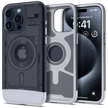 Pouzdro Spigen Classic C1 MagFit s MagSafe pro iPhone 15 Pro šedé